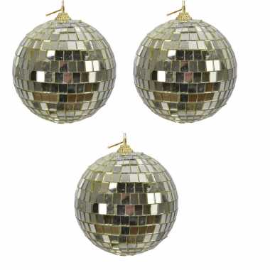 3x gouden spiegelballen disco kerstballen 10 cm
