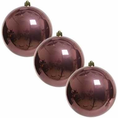 3x grote raam/deur/kerstboom decoratie oud roze kerstballen 20 cm glans