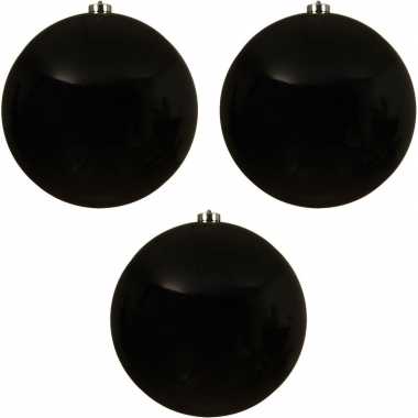 3x grote raam/deur/kerstboom decoratie zwarte kerstballen 20 cm glans