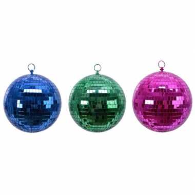 3x spiegelballen disco kerstballen blauw/groen/fuchsia 8 cm