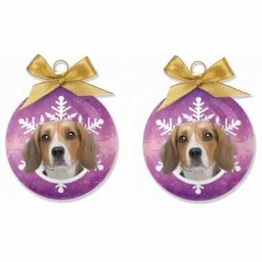 3x stuks huisideren kerstballen beagle hondjes 8 cm