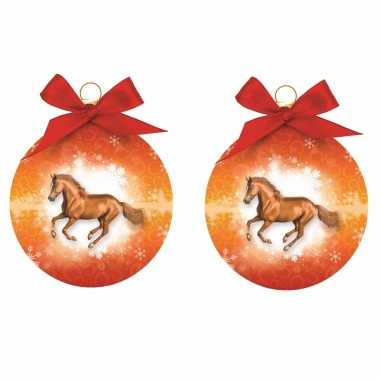 3x stuks kerstboomversiering kerstballen oranje met paarden
