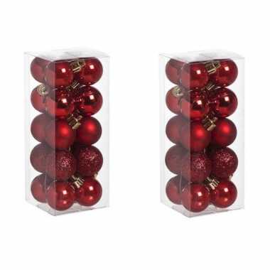 40x kleine rode kerstballen 3 cm kunststof mat/glans/glitter