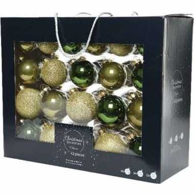 42x glazen kerstballen glans mat glitter groen goud 5 6 7 cm kerstboom versiering decoratie