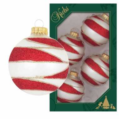4x glazen glitter kerstballen wit/rood/goud velvet 7 cm