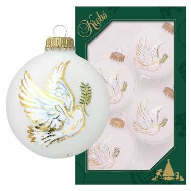 4x glazen witte kerstballen wit met duif 7 cm