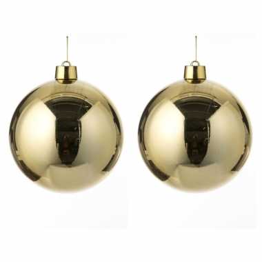 4x grote kunststof decoratie kerstballen goud 25 cm