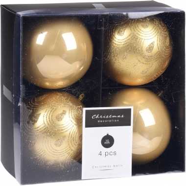 4x kerstboomversiering luxe kunststof kerstballen goud 10 cm