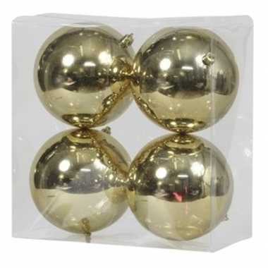 4x kunststof kerstballen glanzend goud 12 cm kerstboom versiering/decoratie