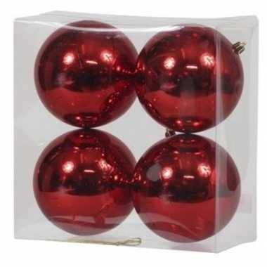 4x kunststof kerstballen glanzend rood 12 cm kerstboom versiering/decoratie