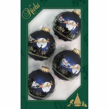 4x luxe navy blauwe velvet glazen kerstballen night before 7 cm