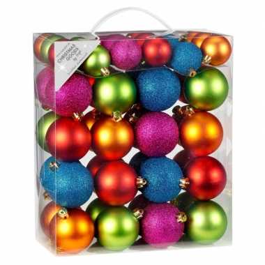 50x kunststof gekleurde kerstballen pakket 4 en 6 cm