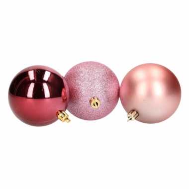 6 delige kerstballen set roze bordeaux