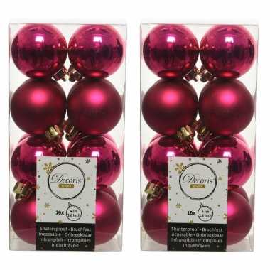 64x kunststof kerstballen glanzend/mat bessen roze 4 cm kerstboom versiering/decoratie