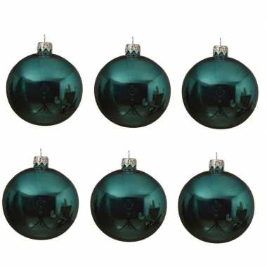 6x glazen kerstballen glans turkoois blauw 8 cm kerstboom versiering/decoratie