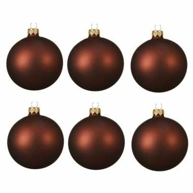 6x glazen kerstballen mat mahonie bruin 6 cm kerstboom versiering/decoratie