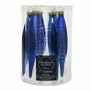 6x glazen pegels kerstballen glans/mat kobalt blauw 15 cm kerstboom versiering/decoratie