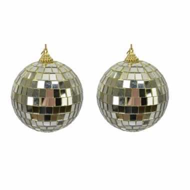 6x gouden spiegelballen disco kerstballen 8 cm