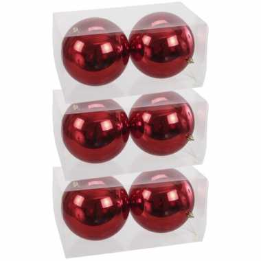 6x grote kunststof kerstballen rood 15 cm