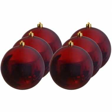 6x grote raam/deur/kerstboom decoratie donker rode kerstballen 20 cm glans
