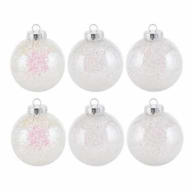 6x kerstballen wit 8 cm kunststof kerstboom versiering/decoratie