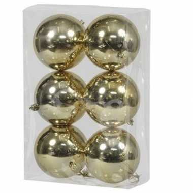 6x kunststof kerstballen glanzend goud 10 cm kerstboom versiering/decoratie