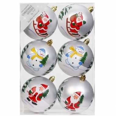 6x kunststof kerstballen met kerstmannen en sneeuwpoppen 8 cm