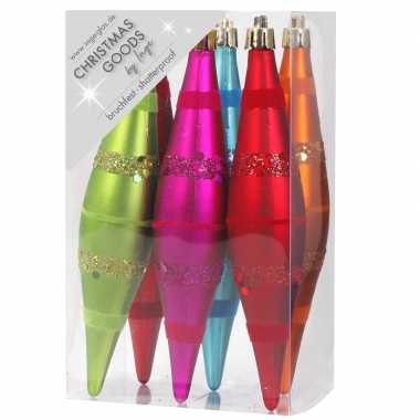 6x kunststof pegel kerstballen gekleurd 15 cm