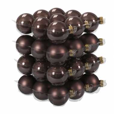 72x donkerbruine glazen kerstballen 4 cm mat/glans