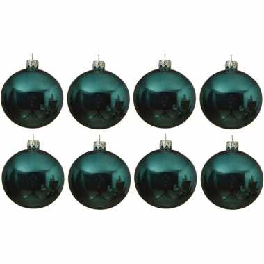 8x glazen kerstballen glans turkoois blauw 10 cm kerstboom versiering/decoratie
