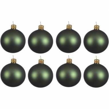 8x glazen kerstballen mat donkergroen 10 cm kerstboom versiering/decoratie