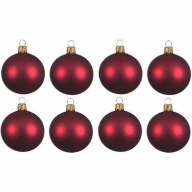 8x glazen kerstballen mat donkerrood 10 cm kerstboom versiering/decoratie