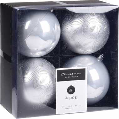 8x kerstboomversiering luxe kunststof kerstballen zilver 10 cm