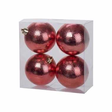 8x kunststof kerstballen cirkel motief rood 8 cm kerstboom versiering/decoratie