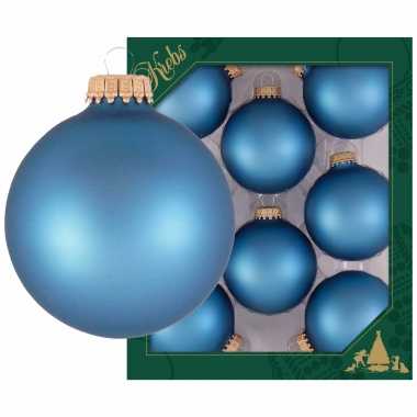 8x oceaan blauwe matte kerstballen van glas 7 cm