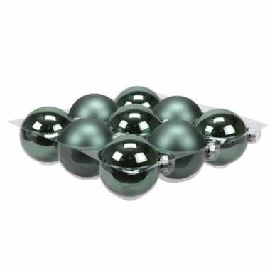 9x glazen kerstballen mat en glans emerald groen 10 cm