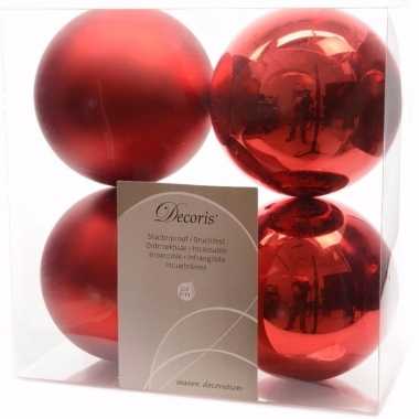 Ambiance christmas kerstboom decoratie kerstballen 10 cm rood 4 stuks