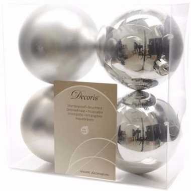 Ambiance christmas kerstboom decoratie kerstballen 10 cm zilver 4 stu
