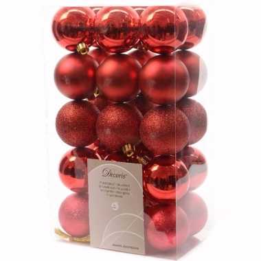 Ambiance christmas kerstboom decoratie kerstballen 6 cm rood 30 stuks