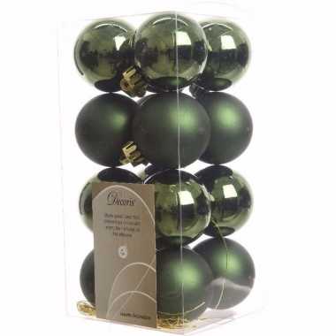 Ambiance christmas kerstboom decoratie kerstballen groen 16 stuks