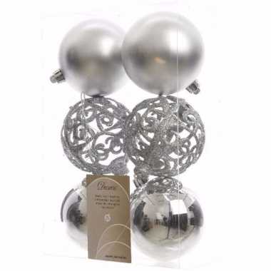 Ambiance christmas kerstboom decoratie kerstballen zilver 6 stuks