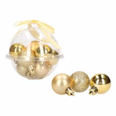 Classic gold 12 delige mini kerstballenset goud 3 cm