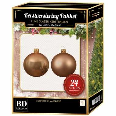 Donker parel/champagne kerstversiering kerstballen 24-delig 6 en 8 cm
