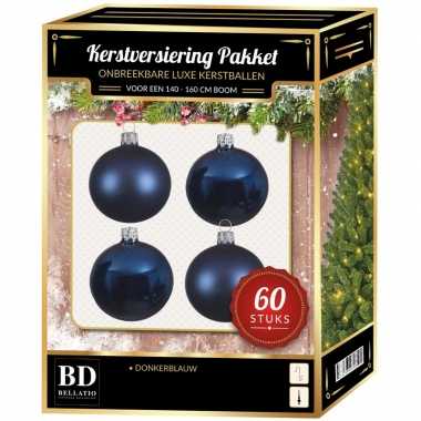 Donkerblauwe kerstballen pakket 60-delig voor 150 cm boom