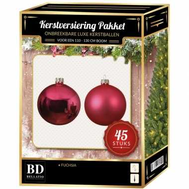 Fuchsia roze kerstballen pakket 45-delig voor 120 cm boom