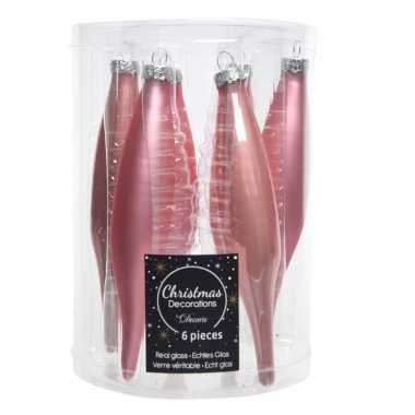 Glazen kerstballen pegels oud roze 15 cm