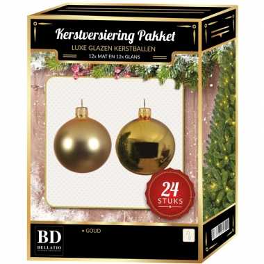 Gouden kerstversiering kerstballen 24-delig 6 en 8 cm