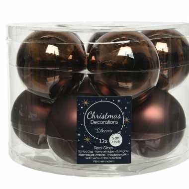 Kerstboomversiering donkerbruine kerstballen van glas 6 cm 10 stuks