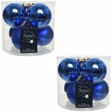 Kerstboomversiering kobalt blauwe kerstballen van glas 8 cm 12x stuks