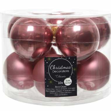 Kerstboomversiering oud roze kerstballen van glas 6 cm 10 stuks